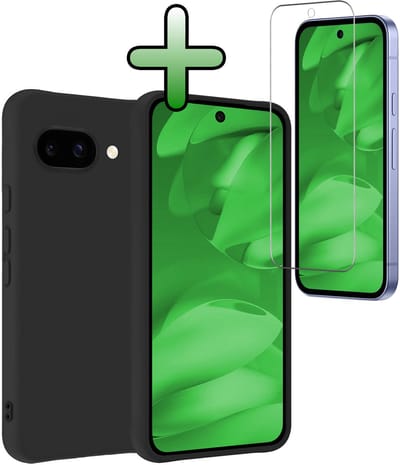 Hoesje Met Screenprotector - Geschikt voor Google Pixel 9a - Sterk & Shockproof - Back Cover - Siliconen Case - Telefoon Hoes - Zwart
