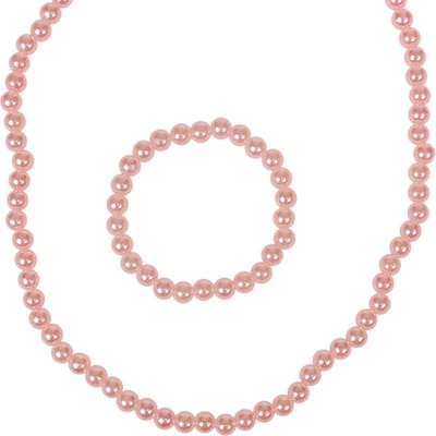 Kinderketting en Kinderarmbandje - Set - Lichtroze Imitatiepareltjes 6mm - Elastisch