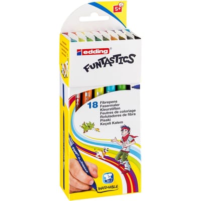 edding 15 FUNTASTICS - kleurstiften voor kinderen - set van 18 - heldere kleuren - dunne punt 1 mm - voor kleurplezier op lichtgekleurd papier en karton - afwasbaar van huid en textiel - zomervakantie - kindercadeau