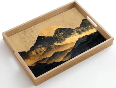 Dienblad hout 50x35 cm - Schootdienblad - Gouden Bergen bij Maanlicht - Borrelplank rechthoek - Plateau dienbladen