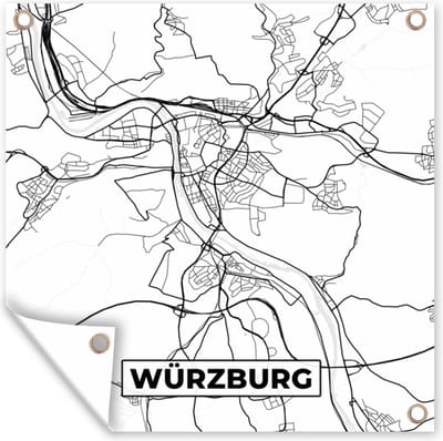 Tuin poster Würzburg - Kaart - Stadskaart - Plattegrond - 200x200 cm - Tuindoek
