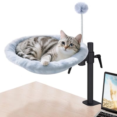 Kattenbed voor bureau, 360° draaibaar en in hoogte verstelbaar, zachte kattenhangmat met 2 wasbare hoezen, kattenslaapplaats voor thuiskantoor, gebruik het hele jaar door (grijs)