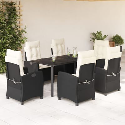 vidaXL - 7-delige - Tuinset - met - kussens - poly - rattan - zwart