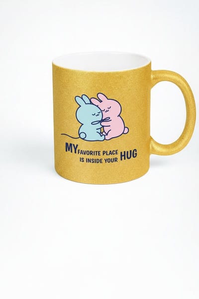 Gouden Glitter Mok Knuffel Konijntjes - 'My Favorite Place Is Inside Your Hug' Liefde Cadeau