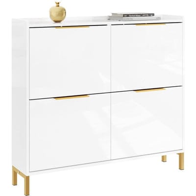 SoBuy FSR206-GW Schoenenkast Ingang – Ultradun 19 cm – Hoogglans Wit en Goud – Voor Hal, Gang, Kleine Ruimte, Met Kantelbeveiliging en Vloerbescherming – 100x19x88.5 cm