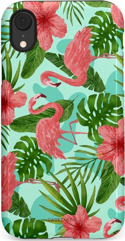 Casetastic hoesje geschikt voor Apple iPhone XR - Dubbellaagse bescherming - Flamingo jungle - Fashion Case - Mintgroen Koraal