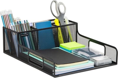 Organiseer uw ruimte met een veelzijdige aanrechtorganizer en dienblad - Lichtgewicht metalen gaas in zwart