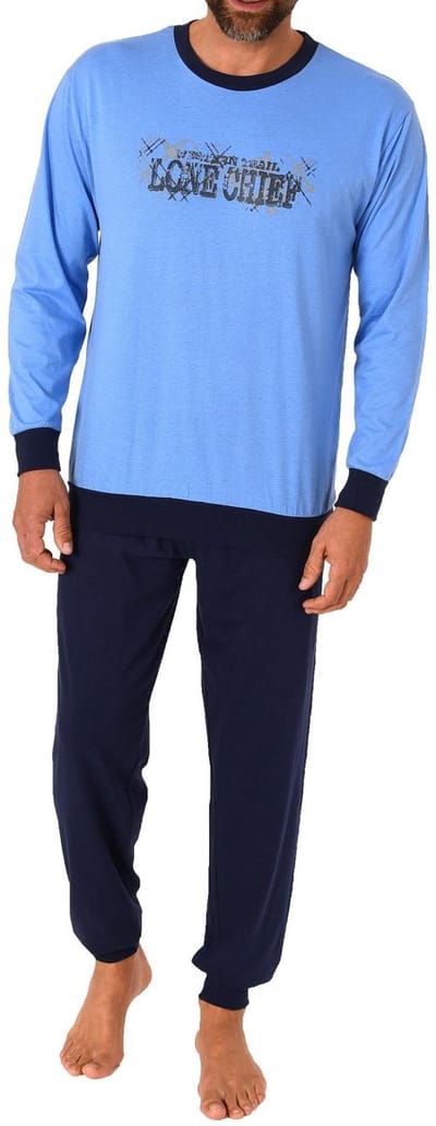 Herenpyjama met lange mouwen, met manchetten en opdruk vooraan - 212 101 10 903