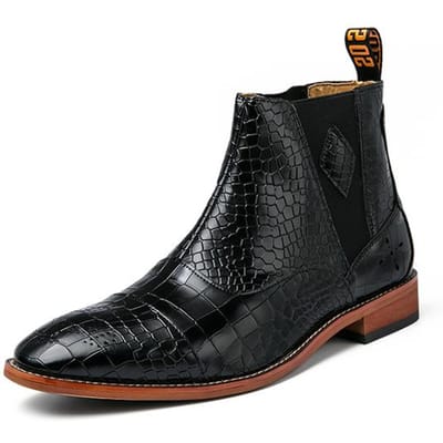 Bottes de Luxe pour Hommes Bottines Business Chaussures de Ville Formelles Chaussures Homme Vintage Crocodile Chelsea Chaussures de Mode Chaussures à Enfiler pour Hommes 39 noir