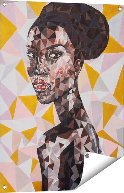 Gards Tuinposter Afrikaanse Vrouw in Driehoekjes - Abstract - 60x80 cm - Tuindoek - Tuindecoratie - Wanddecoratie buiten - Tuinschilderij
