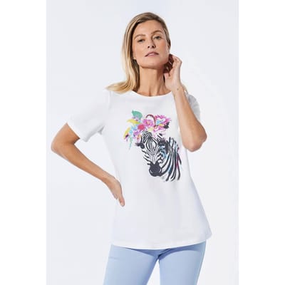 Jersey shirt met aangeknipte mouwen - wit / gedess. - Gr. 42 van Goldner Fashion