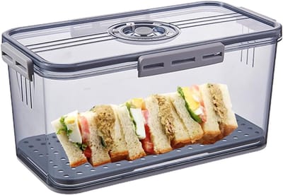 Broodtrommel Luchtdicht - Broodhouder Vers - Zelfgebakken Brood - Regelbaar Luchtventiel - 335 x 185 x 12 cm - Grijs
