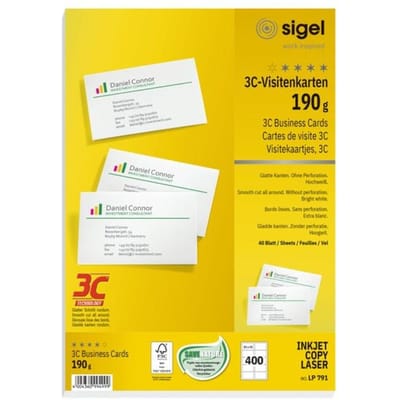 Sigel - visitekaartjes - wit - 85x55 mm - 190 gram- 400 stuks - SI-LP791