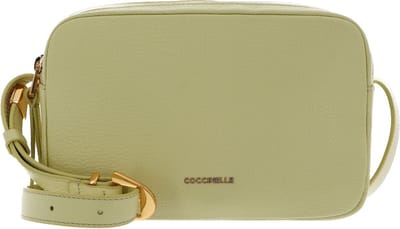 COCCINELLE Leren Schoudertas Coccinelle Gleen Handbag Grained Leather Lime Wash Lichtgeel