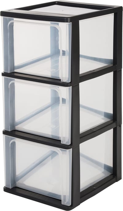 IRIS Organizer Chest ladesysteem A4 - 3 diepe lades - 3 x 13L - Kunststof - Zwart/Transparant