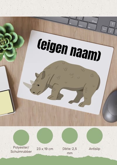 Akyol - neushoorn met eigen naam Muismat - Neushoorn - neushoorn liefhebbers - iemand die houdt van neushoorns - verjaardag - cadeau - kado - 23 bij 19 cm