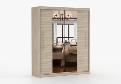 Kledingkast NICO I 203 cm - 2-deurs schuifdeurkast met spiegel en kledingstang - Garderobekast met ruime opbergruimte - Moderne kast voor slaapkamer en hal (Sonoma)