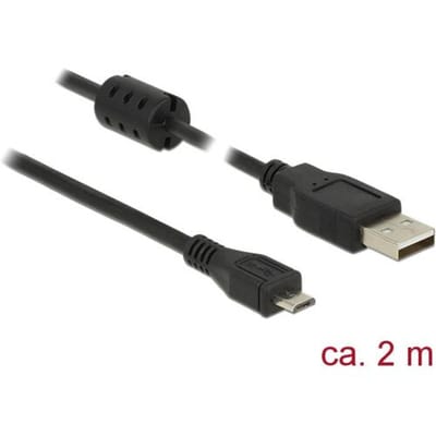 Delock 84903 USB-kabel USB 2.0 USB-A stekker, USB-micro-B stekker 2.00 m Zwart Met Ferrietkern