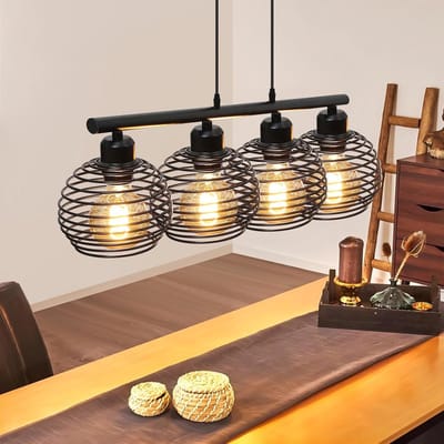 NETTLIFE Hanglamp - 4xE27 - zwart - vintage eetkamerlamp - metaal - keuken industriële hanglamp - voor woonkamer | eetkamer - zonder lampen