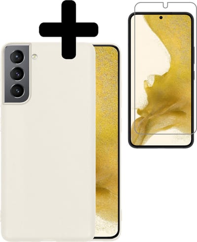 Hoesje - Met Screenprotector - Geschikt voor Samsung Galaxy S22 - Sterk & Shockproof - Back Cover - Siliconen Case - Telefoon Hoes - Telefoonhoesjes - Wit