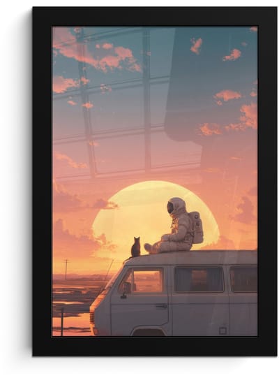 Poster in lijst - Fotolijst 20x30 cm - Posters - Busje - Kat - Zonsondergang - Oranje - Posterlijst zwart - Decoratie - Wanddecoratie woonkamer - Muurdecoratie slaapkamer