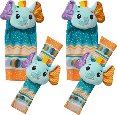 SnuffelSokjes Olifant- Baby Rammelaar - Rammelaar sokjes - Polsrammelaar - Baby speelgoed - Baby Knuffel - Pluche Knuffels - Baby Sokjes - Set van 4