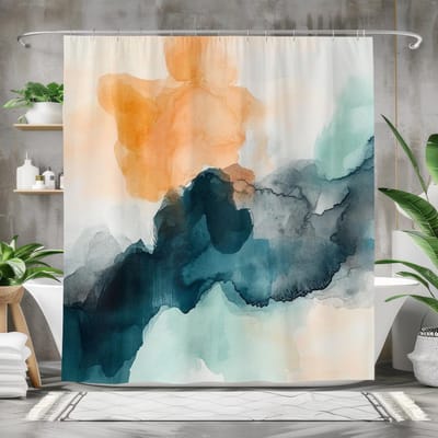 Floraweg douchegordijn, badkamergordijn, abstract aquarel, digitaal bedrukt, schimmelbestendig, inclusief 12 haken, waterdicht, machinewasbaar, polyester, 180 x 200 cm