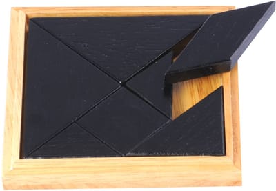 Tangram - Blank Hout - Rubberhout - Inclusief Voorbeelden en Oplossingen - Doosje - 13 x 13 cm - Engelhart