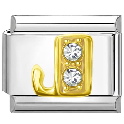 Quiges - Schakel - Bedel - 9mm - charms - Goud - Zirkonia - alfabet - letter J - Geschikt voor - armband - Schakelarmband - italy bedels armband