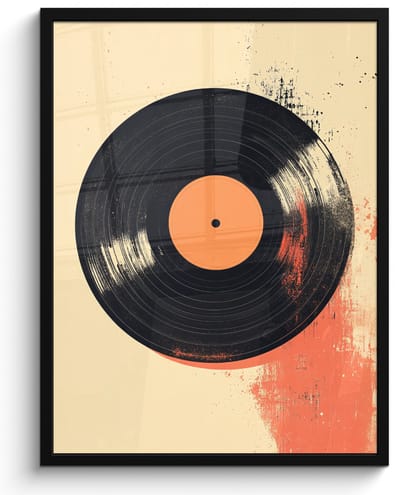 Poster in lijst - Fotolijst 50x70 cm - Posters - Vinylplaat - Zwart - Verfspatten - Retro - Posterlijst zwart - Decoratie - Wanddecoratie woonkamer - Muurdecoratie slaapkamer