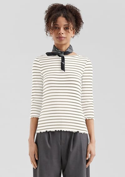 Gestreept T-shirt met 3/4-mouwen en ribbelstructuur voor dames QS