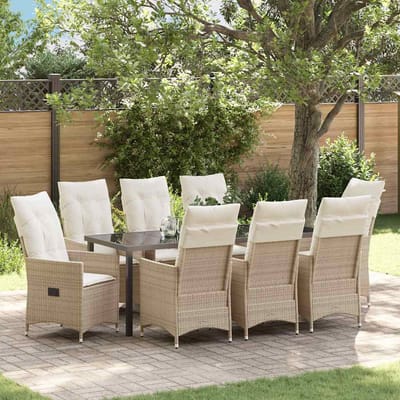 vidaXL - Tuin - Eettafel - Set - 9 - st - Beige - poly - rattan