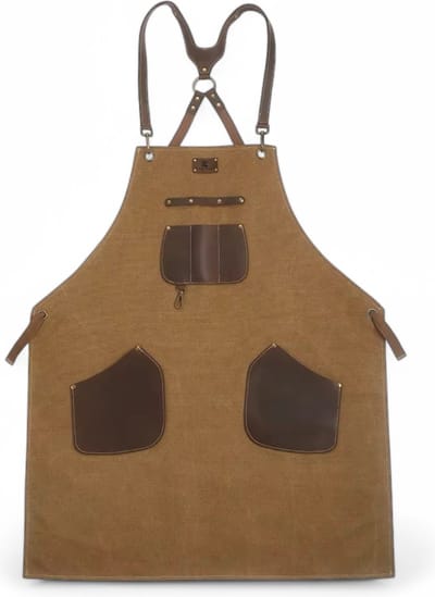 KAAMUT® Luxe BBQ Schort – Canvas & Premium Leer – Verstelbaar Keukenschort – Stijlvol, Beschermend & Functioneel