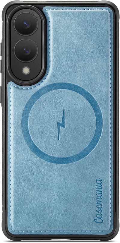 Casemania Hoesje Geschikt voor Samsung Galaxy S25 Edge - Aqua Blue - Geschikt voor MagSafe - Kunstleer Back Cover - Anti-Vingerafdruk