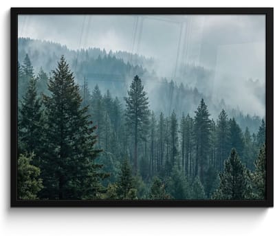 Poster in lijst - Fotolijst 80x60 cm - Posters - Naaldwoud - Bergen - Mist - Posterlijst zwart - Decoratie - Wanddecoratie woonkamer - Muurdecoratie slaapkamer