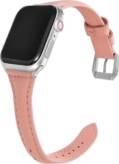Stravo 14mm Slanke leren bandje Geschikt voor Apple Watch 42mm (Series 11/10), 41mm (Series 9/8/7), 40mm (Series 6/5/4, SE 3/2/1), 38mm (Series 3/2/1) - Dunne elegante echt lederen bandje - Horlogebandje Leer - Roze