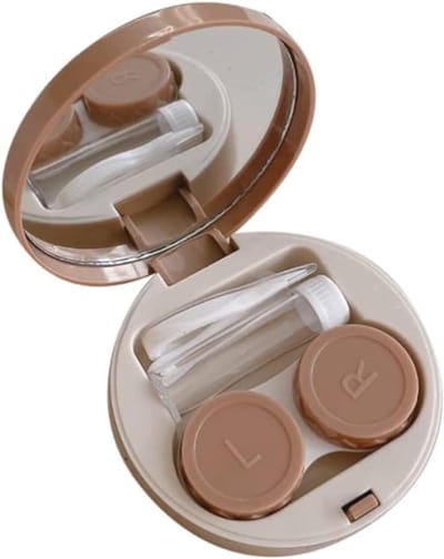 Daity Set van 2 contactlenshouders - reisetuis - draagbare contactlenscontainers - weeksets voor op reis en thuis (wit - kaki)