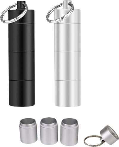 Set van 2 - Waterdichte pillendoos - met 3 afzonderlijke vakjes - Compact - Draagbaar - Geschikt voor buitenactiviteiten - Zwart/Zilver