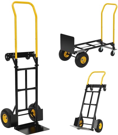 2-in-1 Steekwagen - inklapbare trolley – steekwagen & plateauwagen - 250kg/600 lbs draagvermogen - massieve lekvrije wielen - voor magazijn, kantoor, tuin & verhuizingen