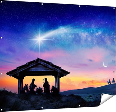 Gards Tuinposter Heilige Familie van Jezus met de Ster van Bethlehem - 150x120 cm - Tuindoek - Tuindecoratie - Wanddecoratie buiten - Tuinschilderij
