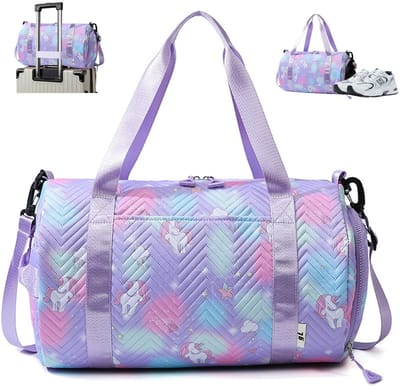 Dailygoods - Sporttas voor meisjes, 25 liter, yoga en reistas, zwemtas, waterdichte gymtas, sportrugzak met schoenenvak en nat vak, ideaal voor meisjes, kinderen, vrouwen, paars, Comfortabel