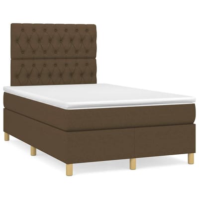 vidaXL - Boxspring - met - matras - en - LED - stof - donkerbruin - 120x190 - cm