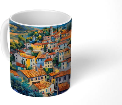 Mok - Koffiemok - Dorp - Heuvels - Landschap - Bomen - Mokken - 350 ML - Beker - Koffiemokken - Theemok