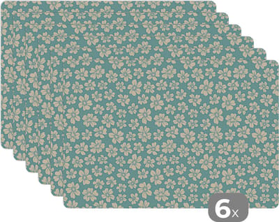 Placemat - Placemats kunststof - Bloemen - Wit - Vintage - Patronen - 45x30 cm - 6 stuks - Hittebestendig - Anti-Slip - Onderlegger - Afneembaar