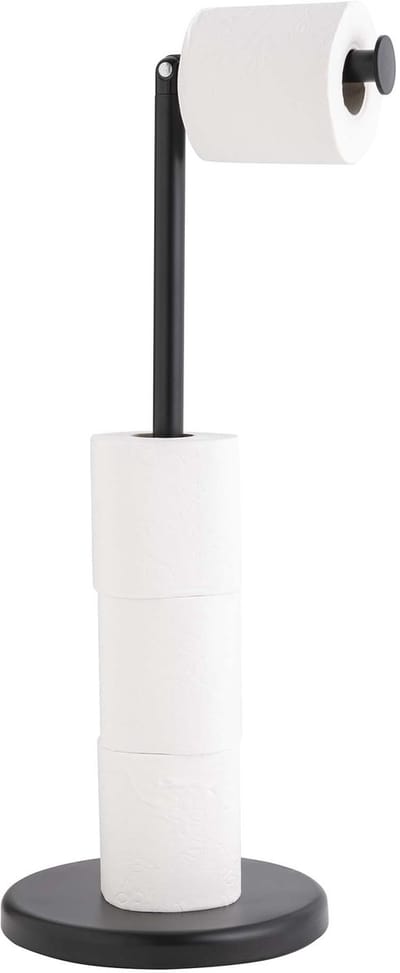 Wicotex - Toiletrolhouder met Opbergruimte - Vrijstaand met draaibare kop – Modern Design – Voor 4 Rollen – Zwart – Badkamer Organizer