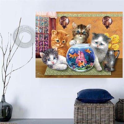 Diamant 5D DIY diamant schilderij  Vier kittens  diamant borduurwerk kruissteek mozaïek schilderij 20X30CM gray