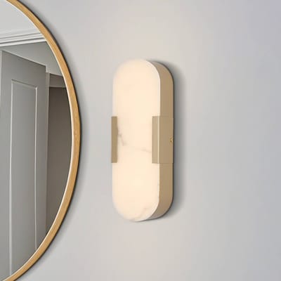 Searchlight LED badkamer wandlamp Opaline hoogte 35 cm goudkleurig metaal/hars