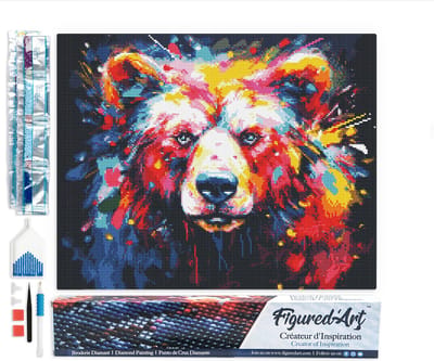 Figured'Art Diamond Painting set Volwassenen 40x50 cm Kleurrijke Abstracte Beer - 5D DIY Art full drill vierkante diamant - Opgerold canvas
