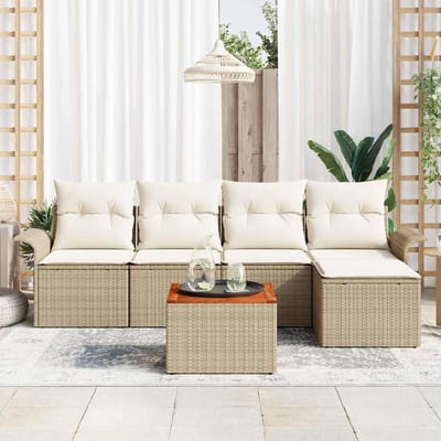 vidaXL - Tuinbank - Set - 6 - st - Beige - en - Crème - poly - rattan