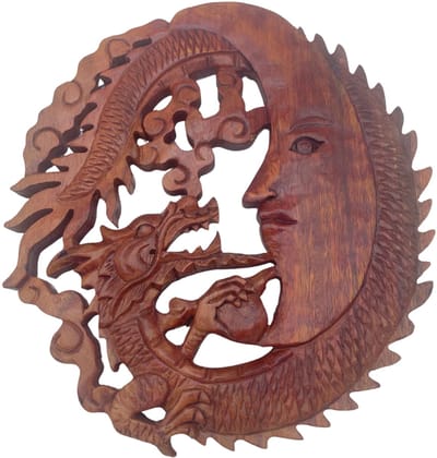 Plaquette met maangezicht en draak - 30 cm